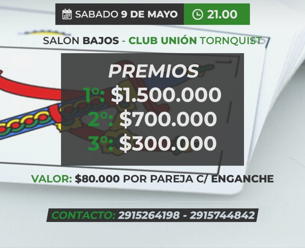 9 de mayo: Torneo de Truco en el Club Unión de Tornquist