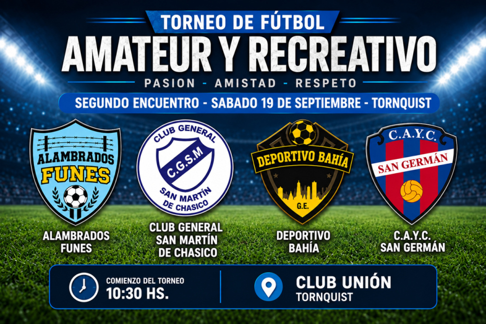 Este sabado: Tornquist será sede del segundo encuentro del Torneo de Fútbol Amateur y Recreativo