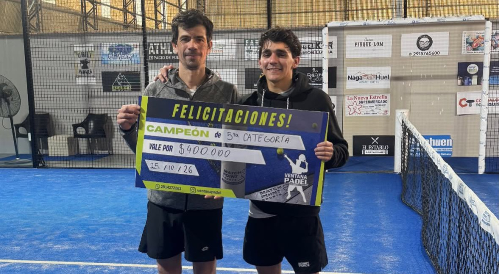 Guillermo Lorenzo y Brian Lascalea se coronaron campeones del Cuarto Torneo Puntuable de 5ta Categoría en Ventana Pádel