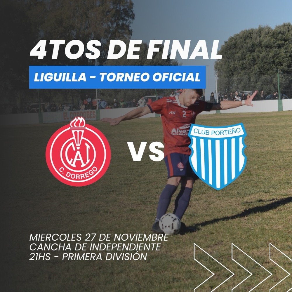 Liga de Dorrego: Independiente vs. Porteño de Saldungaray se juega este miércoles 27 en horario nocturno
