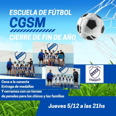 Este jueves es el cierre de a&ntilde;o de la escuela de futbol del Club General San Martin de Chasico