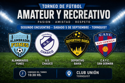 Tornquist ser&aacute; sede del segundo encuentro del Torneo de F&uacute;tbol Amateur y Recreativo
