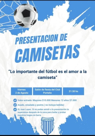 Ultimas entradas disponibles para la presentaci&oacute;n de camisetas en el Club Porte&ntilde;o de Saldungaray