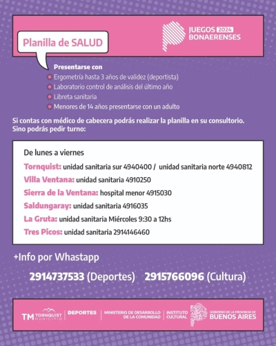 Juegos Bonaerenses: Informaci&oacute;n importante sobre la realizaci&oacute;n de la planilla de salud