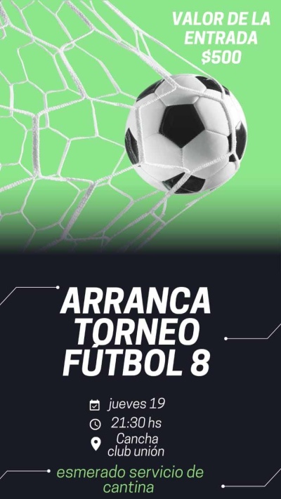Esta noche comienza un torneo de futbol 8 en el predio del Club Uni&oacute;n