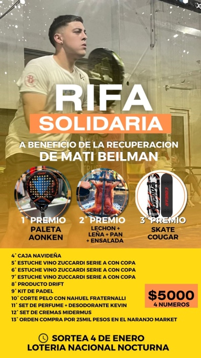 Rifa solidaria a beneficio de la recuperaci&oacute;n de Mat&iacute;as Beilman