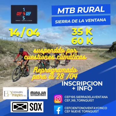 Reprograman por pron&oacute;stico de mal tiempo MTB Rural en Sierra de la Ventana